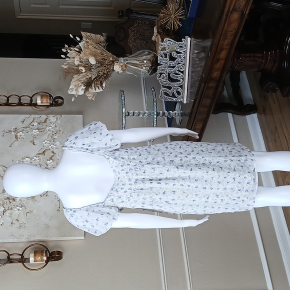 Free People Women's Sugar And Spice Milkmaid Mini Blue Floral Dress. Size L - Picture 7 of 17